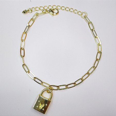 Pulseira com cadeado folheado a ouro18k