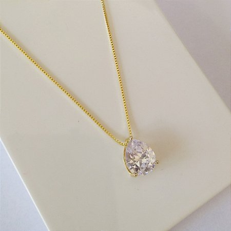 Colar com pingente formato gota de zircônia folheado a ouro18k