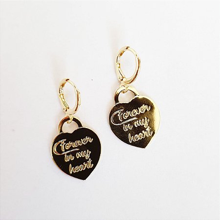 Brinco coração Forever in my heart folheado a ouro 18k