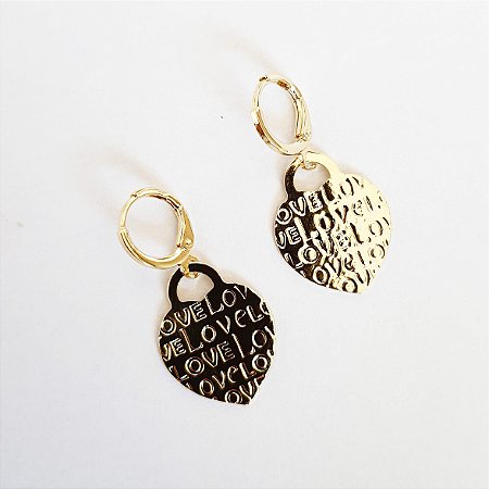 Brinco coração love folheado a ouro 18k