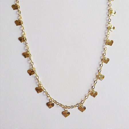 Colar com corações trabalhados folheado a ouro18k
