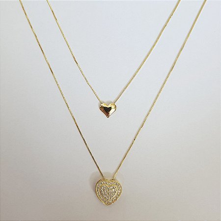 Colar duplo de corações folheado a ouro 18k