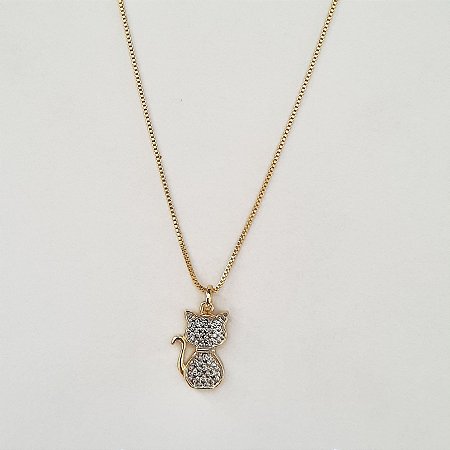 Colar com pigente de gato folheado a ouro 18k