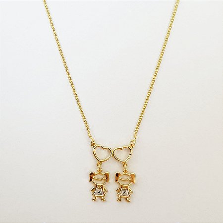 Colar 2 filhas folheado a ouro 18k