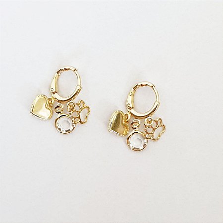 Brinco com 3 pingentes pet folheado a ouro 18k