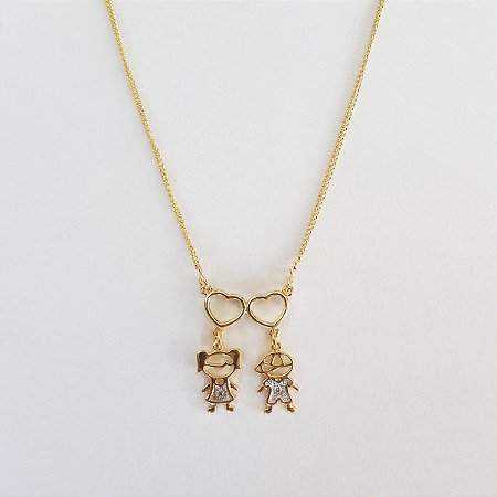 Colar filhos casal folheado a ouro 18k