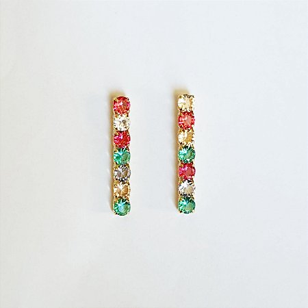 Brinco com zircônias coloridas folheado a ouro 18k