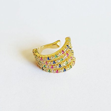 Piercing fake de 4 fileiras com zircônias coloridas folheado a ouro 18k