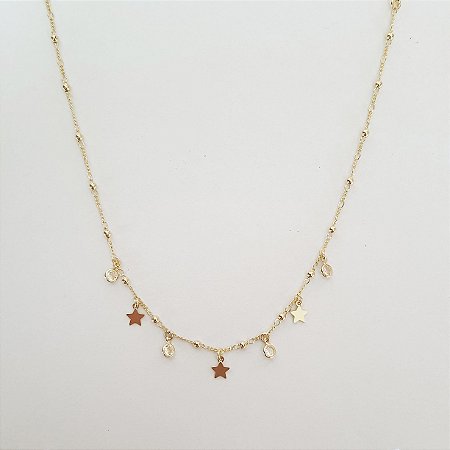 Colar estrelas com zircônias folheado a ouro 18kk