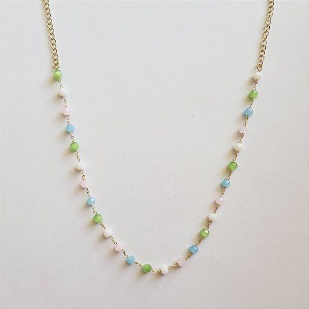 Colar com cristais coloridos folheado a ouro 18k