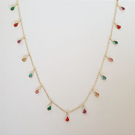 Colar com gotas coloridas folheado a ouro 18k