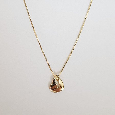 Colar coração com fechadura folheado a ouro 18k