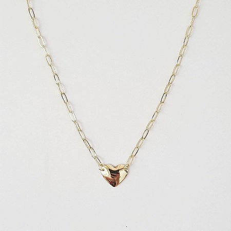 Colar de elos com pingente de coração folheado a ouro 18k
