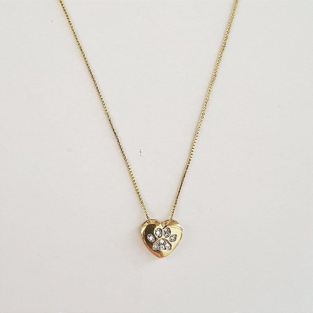 Colar coração com patinha folheado a ouro 18k