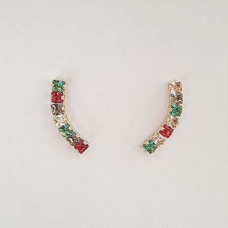 Brinco ear cuff colorido folheado a ouro 18k