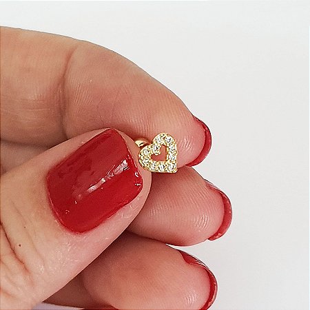Piercing coração cravejado folheado a ouro 18k