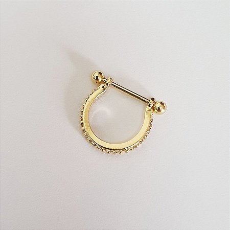 Piercing cravejado folheado no ouro 18k
