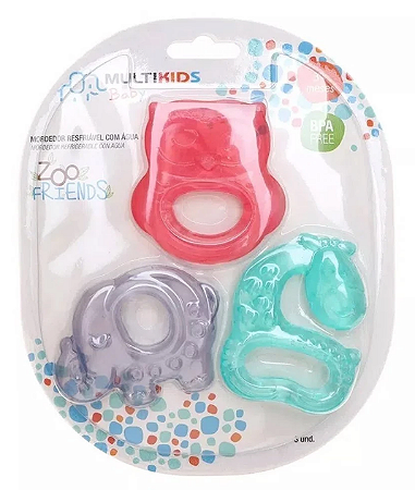 Mordedor Com Água Zoo Friends 3 Peças Menina - Multikids Baby