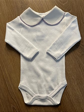 Body Branco com Gola Color Lilás - Totalbaby