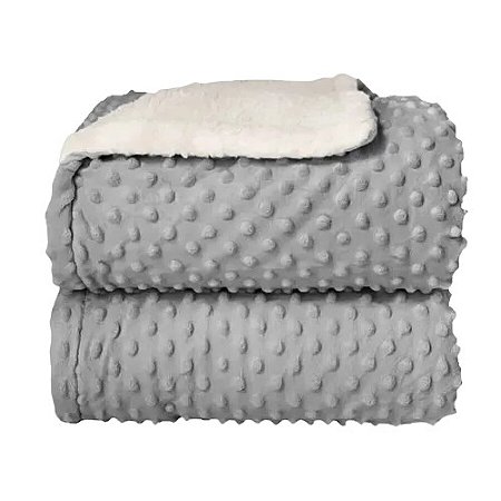 Cobertor Plush com Sherpa Dots Cinza