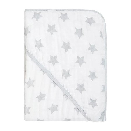 Toalha de Banho Soft com Capuz Star Cinza 80cm x 80cm - Papi
