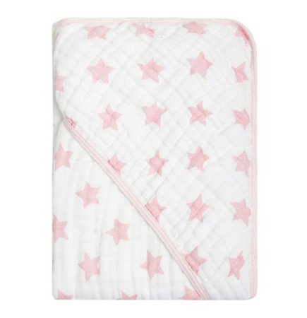 Toalha de Banho Soft com Capuz Estampado Star Rosa 80cm x 80cm - Papi