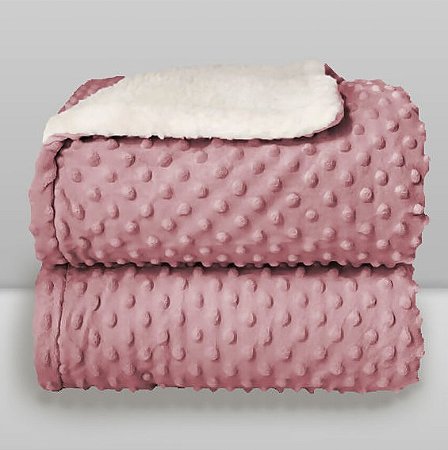 Cobertor Plush com Sherpa Dots Rosa
