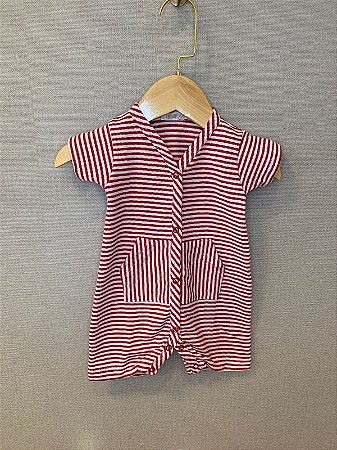 Macacão Curto Listrado Vermelho - Totalbaby