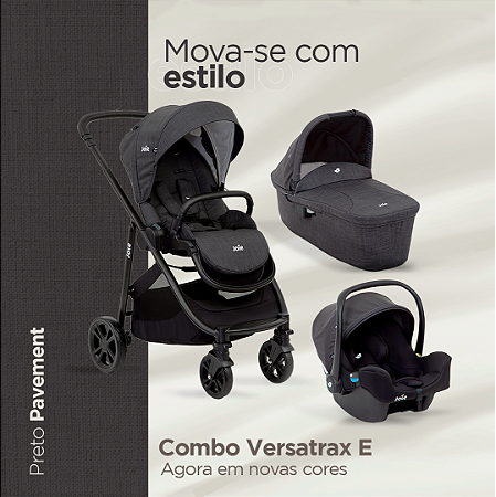 Carrinho de Bebê Joie - Combo Versatrax E Preto Pavement
