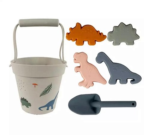 Balde Praia com Brinquedos em Silicone Dinoussauro