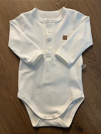 Body Manga Longa com Pate Suedine Basics Creme