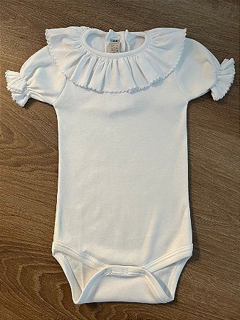 Body Off White Pima Babado Manga Curta - Totalbaby