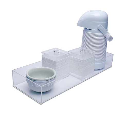Kit de Higiene Branco Alinhavado Bandeja Acrílico