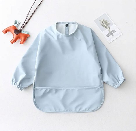 Babador Manga Longa Azul Bebe