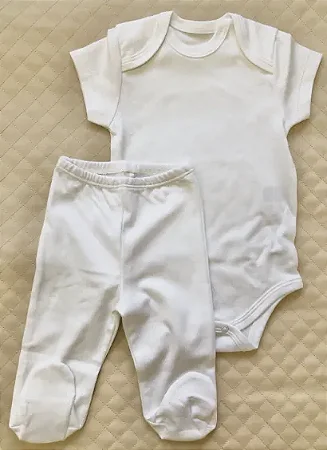 Pijama Body e Calça Branco Liso RN - Algodão Pima Peruano