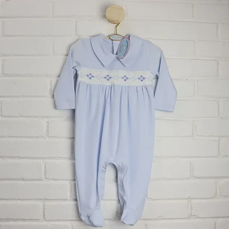 Macacão Smock Azul e Branco