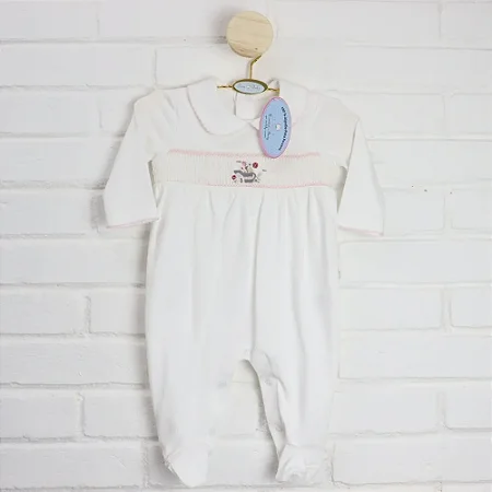 Macacão Smock Regador Flor Branco