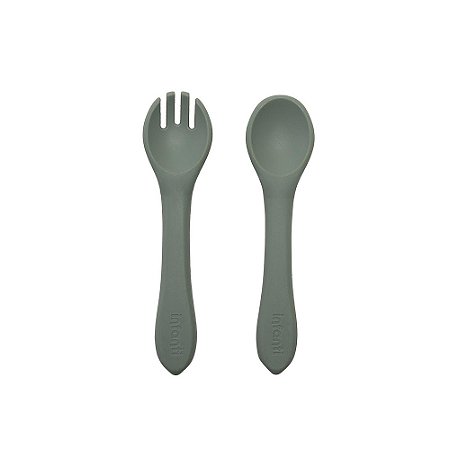 Kit Garfo E Colher Silicone Infanti Verde