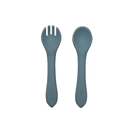 Kit Garfo E Colher Silicone Infanti Azul