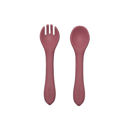 Kit Garfo E Colher Silicone Infanti Rosa