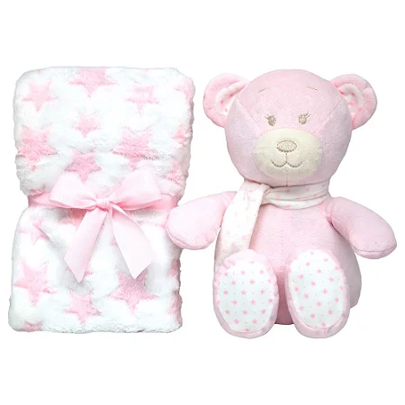 Kit Ursinho com Mantinha Soninho Rosa - Buba