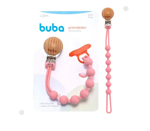 Prendedor de Chupeta em Silicone e Bambu Rosa - Buba
