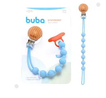 Prendedor de Chupeta em Silicone e Bambu Azul - Buba