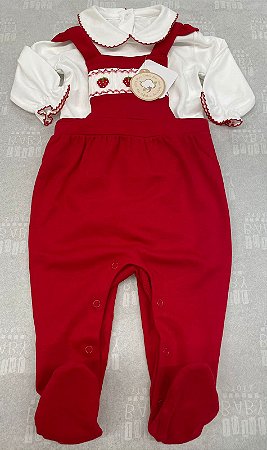 Conjunto Body e Jardineira Algodão Pima Peruano Strawberry
