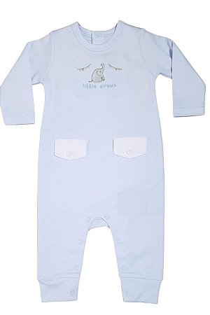 Macacão Longo Pima Peruano Elefantinhos Azul