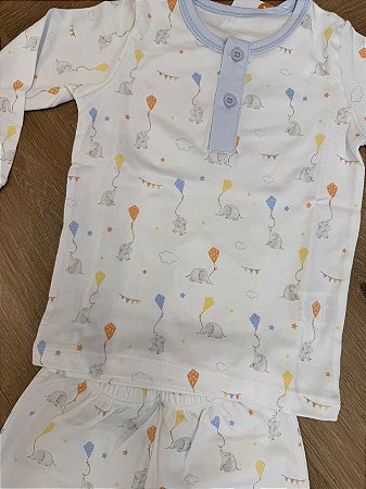 Conjunto Camiseta Manga Longa e Calça Pima Peruano Elefantinhos