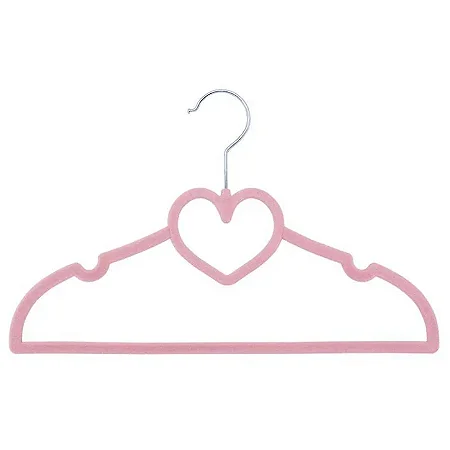 Cabide Infantil Veludo Coração Rosa 5 unidade - Clingo