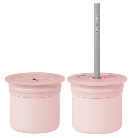 Conjunto Copo com Tampas e Canudo Pink e Cinza - Minikoioi