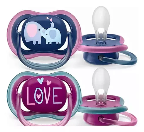 Chupeta Ultra Air Dupla Decorada Azul E Rosa  18+ meses