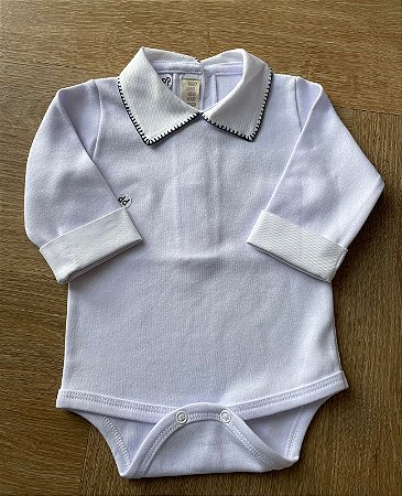 Body Branco Gola Bordada Preto